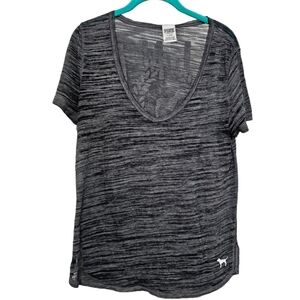 Pink Victoria's Secret Gray Large Spellout Burnout Tshirt